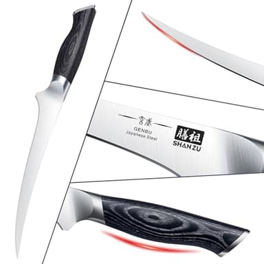 SHAN ZU 7 Inch Fillet Knife, Japanese Super Steel Boning Knife, Professional Ultra Sharp Fish knife with K133 Ergonomic Handle, Black Tortoise Genbu Series - Image 3