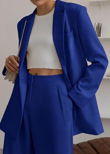 KIRUNDO Women Suits 2 Piece Set Business Casual Dressy Oversized Blazer Jacket and Wide Leg Dress Pantsuits Formal Outfits(Royal Blue, Medium) - Image 7