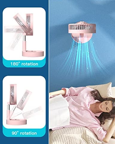 AICase Stand Fan,Folding Portable Telescopic Floor/USB Desk Fan with 7200mAh Rechargeable Battery,4 Speeds Super Quiet Adjustable Height and Head Great for Office Home Outdoor Camping-pink - Image 5