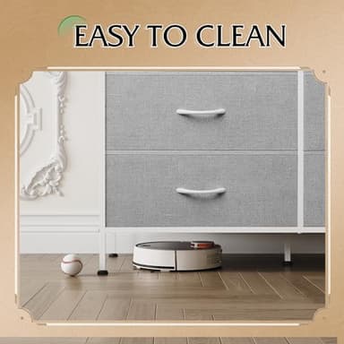 WLIVE 6 Drawer Dresser for Bedroom, Wide Fabric Dresser TV Stand for 50 Inches TV with Metal Frame, Wooden Top, Chest of Drawers, Storage Organizer for Living Room, Hallway, Light Grey - Image 9