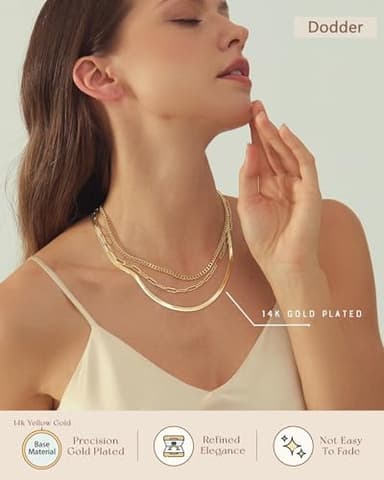Dodder Gold Layered Necklaces for Women, 14K Gold Plated Dainty Chain Choker Stack, Herringbone Necklaces Set Jewelry for Women - Image 4