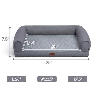 Hollypet Orthopedic Dog Bed for Medium Dogs, Supportive Foam Pet Couch with Removable Washable Cover and Non-Slip Bottom, Waterproof Lining Dog Sofa Bed, Gray, M (28 * 22.5 * 7.5) - Image 2