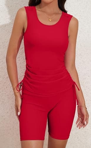 B2prity Tankini Swimsuits for Women Tummy Control Two Piece Bathing Suit Tank Top with Shorts Side Tie Swimwear Red - Image 2