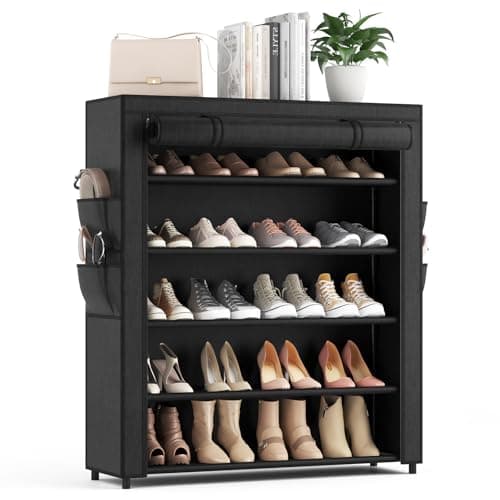 VILICK Shoe Rack with Cover, 5 Tier Shoe Organizer Storage for 20-24 Pair Shoes and Boots Large Shoe Storage Shelf Space Saving Vertical Shoe Rack for Closet, Front Door Entrance, Dorm, Garage - Image 1