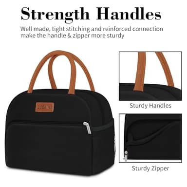 Coobiiya Lunch Box Lunch Bag for Women Adults Men, Reusable Cute Lunch Pail bag - Leakproof, Insulated Lunch Box Tote with Large Capacity, Cooler Lunch Container for Work/Travel/Office (Black) - Image 8