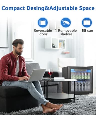 Joy Pebble Beverage Refrigerator Cooler 1.3 Cu.Ft, 12 Bottle 55 Can - Mini Fridge with Glass Door for Beer Drinks Wines,Freestanding beverage fridge with Adjustable Shelving - Image 6