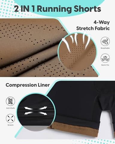 maamgic Mens Running Shorts with Compression Liner 5" Quick Dry Workout Gym Shorts Anti-Chafe 2 in 1 Athletic Shorts Brown Black Medium - Image 5