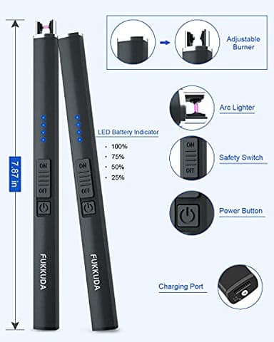 FUKKUDA Electric Candle Lighter with Safety Switch - USB Rechargeable Windproof & Flameless Plasma Arc Lighter, Stocking Stuffers for Him or Her (Obsidian Black) - Image 5