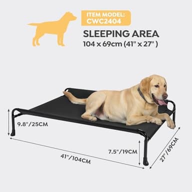 Veehoo Cooling Elevated Dog Bed - Raised for Large Dogs, Outdoor With Guardrail, Upgraded Non-Slip Feet, Breathable Teslin Mesh, Portable Camping Cot, 41 x 27 Inches, Black - Image 3