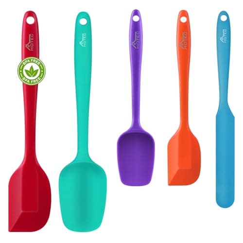HOTEC Heat Resistant 600℉ Food Grade Silicone Rubber Spatula Set for Baking, Cooking, and Mixing Non Stick Dishwasher Safe BPA-Free Multicolor Set of 5 - Image 1