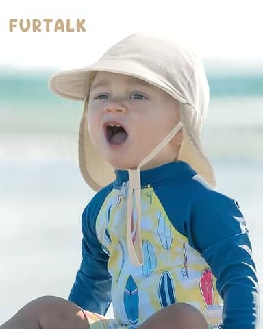 FURTALK Baby Sun Hat with Neck Flap UPF 50+ Adjustable Baby Boys Girls Summer Beach Hat for Traveling Swim Hat Beige - Image 8