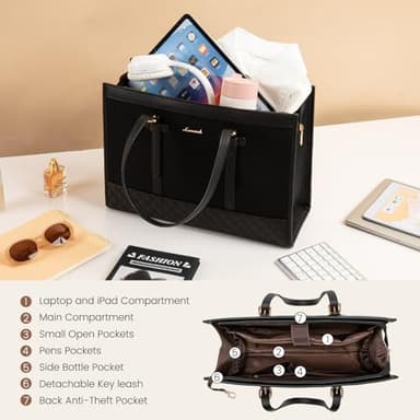 LOVEVOOK Laptop Bag for Women 15.6 inch Canvas Laptop Tote Bag, Large Capacity Work Bag with Clutch Purse, Computer Bag Office Business Briefcase, Casual Handbag for Travel College Teacher School - Image 4