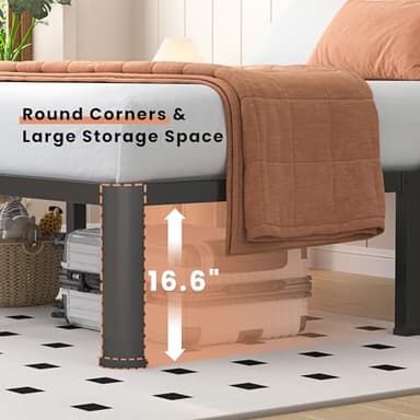 VIPSHOW 18 Inch Queen Heavy Duty 3500 lbs Bed Frame with Round-Corner Legs & Anti-Squeak Design – Quick Assembly Metal Platform, No Box Spring Needed - Image 6