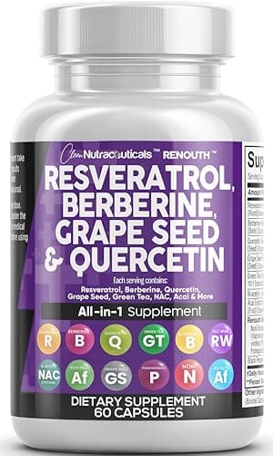 Clean Resveratrol Supplement | Berberine Grape Seed Extract Quercetin Green Tea Extract Acai Noni Polyphenol Supplement for Women & Men Anti Aging N-Acetyl Cysteine NAD Booster - Image 1