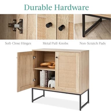 Best Choice Products 2-Door Rattan Storage Cabinet, Accent Furniture, Multifunctional Cupboard for Living Room, Hallway, Kitchen, Sideboard, Buffet Table w/Non-Scratch Foot Pads - Natural - Image 9