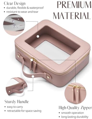 Popvibe Clear Makeup Case Set Pink Toiletry Bag Travel Large Clear Cosmetic Bag with Zipper, Big Make Up Bag Organizer Women Traveling TSA Approved Transparent Bag Car for Essentials - Image 5