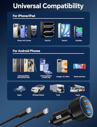 for iPhone 15/16 Pro Max Car Charger, 72W 3-Port Fast USB C Car Charger Power Cigarette Lighter Adapter with 2x3FT USB C to C Cable for iPhone 15/15 Plus/15 Pro Max/16/16 Pro Max, iPad Pro/Air/Mini - Image 7