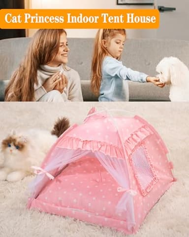SEIMMIE Cat Princess Bed Tent House - Kitty Cute Tent Indoor,Small Dog House Indoor/Outdoor Cave Nest Bed Small Dog Tent for Cat,Puppy Tent (15.7"x15.7"x14.5"/Pink) - Image 4