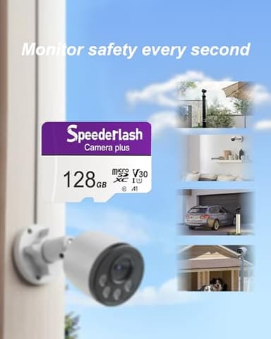 Micro SDXC Memory Card 128GB-Speederlash Camera Plus TF Card with Adapter, Up to 90MB/s Read Speed, 4K UHD&5K Video Support, U1, V30, A1 Rated, Waterproof, for Security Camera, Dashcam - Image 2