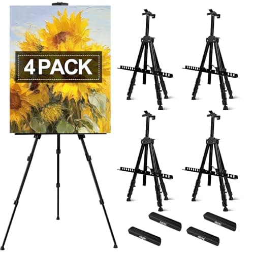 AROIC 4 Pack Art Painting Display Easel Stands,Portable Adjustable Aluminum Metal Tripod Artist Canvases Height from17 to 66 Inch Extra Sturdy forTable-Top/Floor Painting. Black with 4 Storage Bag - Image 1