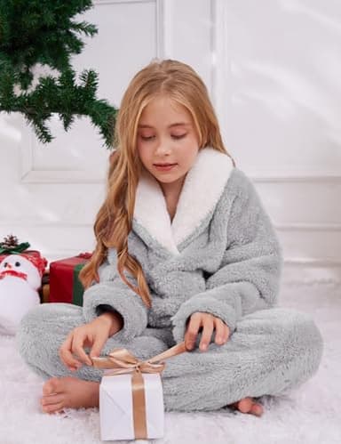 Gihuo Girls Fleece Pants Sets Fuzzy 2 Piece Outfits Lapel Collar Pullover Sweatshirt Set Sweatsuit 5-12Y (LightGrey, 7-8 Years) - Image 4