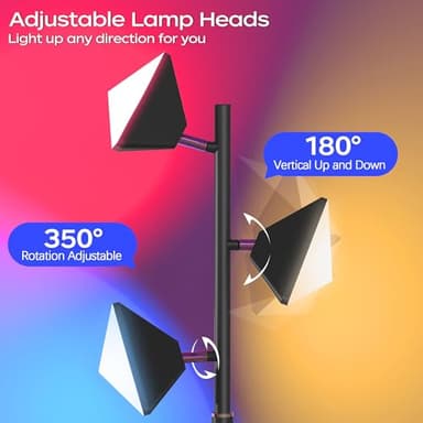 QiMH RGB Floor Lamp for Living Room, 36W LED Standing Lamp with 3 Lights, Dimmable Smart Lamp with Remote & Touch Control, Colors Changing& DIY Mode, Modern Tree Tall Lamp for Bedroom, Black - Image 8