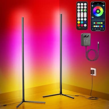 2Pack Corner Floor Lamp, Modern LED Corner Lamp with AC Adapter & APP & Remote Control, 16 Million Colors, 68+ Scene Modes, Music Sync, Ambient Lighting for Living Room, Bedroom, and Gaming Room - Image 1