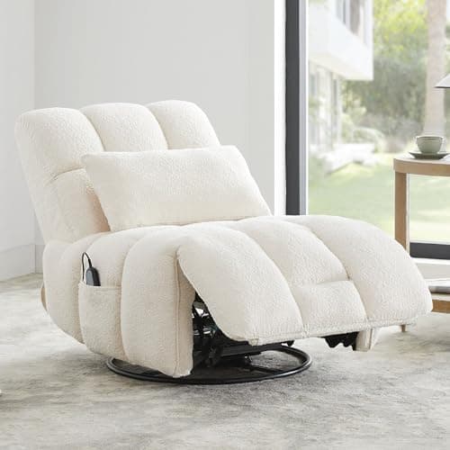 Watson & Whitely Oversized Power Recliner Chair for Adults, Swivel Rocker Recliner Chair with Lumbar Support, Ultra-Comfy Glider Recliner for Living Room Theater Seating Single Sofa, Cream - Image 1
