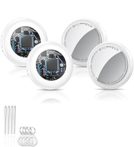 Tracker Tags (White) 4-Pack, Bluetooth Tracker Work with Apple Find My (iOS Only), Key Finder and Item Locator Smart Tag with Protective Case/Key Ring/Lanyard, Tracker Tag for Keys/Luggage/Wallet - Image 1