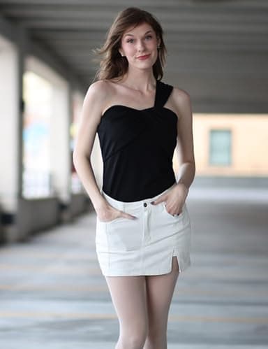 luvamia Skorts Skirts for Women Denim Mini Skirt Side Slit with High Waisted Jean Shorts Stretchy White Jean Skirt for Women Skorts for Womens Shorts Brilliant White X-Small - Image 3