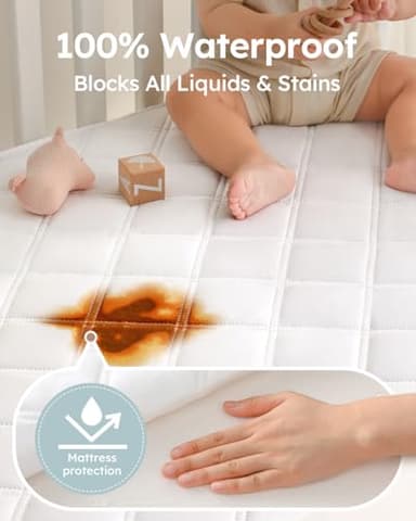 Yoofoss Waterproof Crib Mattress Protector 2 Pack, Quilted Crib Mattress Pad Cover Ultra Soft and Breathable, Machine Washable Toddler Mattress Protector for Standard Baby Crib Size 52''x28'' - Image 2