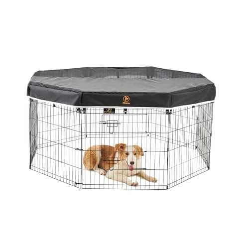 PJYuCien Dog Playpen, 8 Panels 24’’H Dog Pens Indoor with Top Cover, Metal Foldable Pet Puppy Exercise Fence Crate Kennel, Better for Small Animals - Image 1