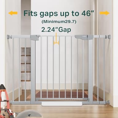Cumbor 29.7-46" Baby Gate for Stairs, Mom's Choice Awards Winner - Auto Close Dog Gate for House, Easy Install Pressure Mounted for Doorways, Easy Walk Thru Wide Safety for Pets, Silver - Image 2