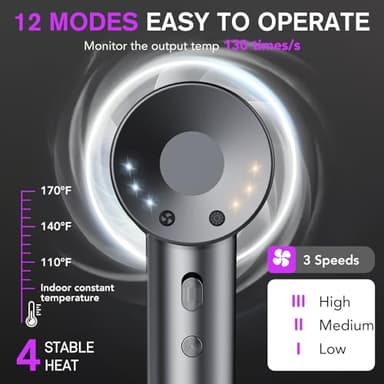 Hair Dryer, 160000 RPM Professional High Speed Ionic Blow Dryer 500 Million Negative Ions & Heat-Control & Low Noise Hairdryer for Faster Drying All Hair Types, No Heat Damage, Travel with Diffuser - Image 7