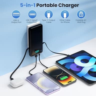 Portable Charger for iPhone with Built in Cables and Wall Plug,Upgraded 13800mAh Fast Charging USB C Power Bank,4 Outputs Travel Essential Battery Pack Compatible with iPhone 16/15/14,Samsung,Android - Image 3