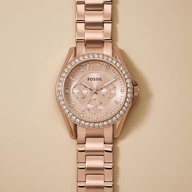 Fossil Women's Riley Quartz Stainless Steel Multifunction Watch, Color: Rose Gold Glitz (Model: ES2811) - Image 5