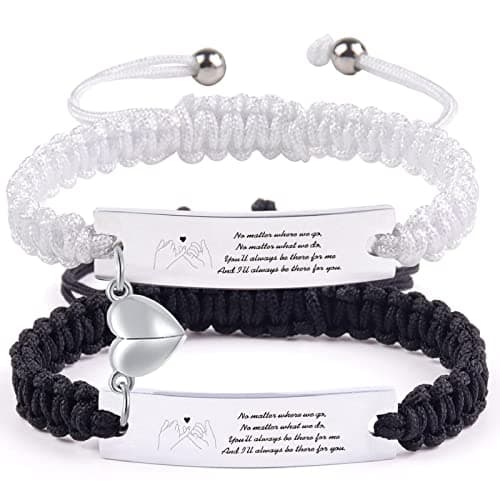 VDKIDKT Braided Couples Bracelets Handmade Braided Rope ID Plate for Women Men Friendship Engraved Bracelets Set for Anniversary Birthday Gift (No Matter Where We Go) - Image 1