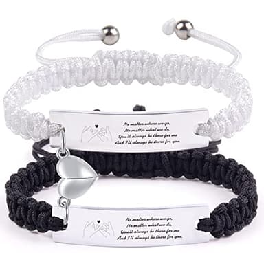 VDKIDKT Braided Couples Bracelets Handmade Braided Rope ID Plate for Women Men Friendship Engraved Bracelets Set for Anniversary Birthday Gift (No Matter Where We Go) - Image 1