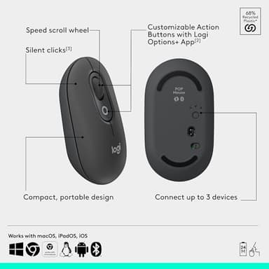Logitech POP Mouse, Wireless Mouse with Customizable Emojis, SilentTouch Technology, Precision/Speed Scroll, Compact Design, Bluetooth, Multi-Device, OS Compatible - Graphite - Image 6