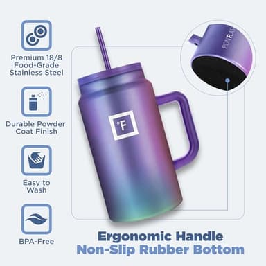IRON °FLASK Co-Pilot Insulated Mug w/Straw & Flip Cap Lids - Cup Holder Bottle for Hot, Cold Drink - Leak-Proof - Water, Coffee Portable Travel Mug - Aurora, 50 Oz - Image 5