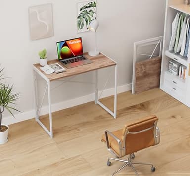 Coavas Folding Desk 31.5 inch Foldable Small Portable Computer Desks, Spaces Saving Writing Sturdy Table for Bedroom, Home Office, Dorm, Apartment, Pre Assembled, Oak - Image 2
