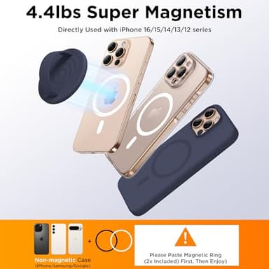 COFFKER Magnetic Phone Ring Grip Holder, Silicone Finger Loop Grip, Compatible with MasSafe, Back of Phone for iPhone Pro Max/Plus/16/15/15/14/13/12 Series, Midnight Blue - Image 6