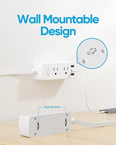 Power Strip Surge Protector, Olcorife Ultra Thin Flat Plug Extension Cord 5ft, 6 Outlets 3 USB Ports(1 USB C), 3 Sided Outlet Extender for Home Office Travel Dorm Room Essentials, White - Image 5