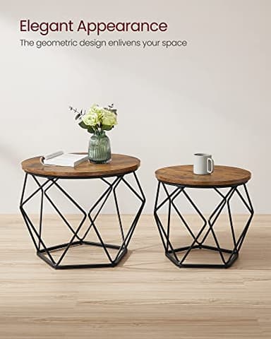 VASAGLE Small Coffee Table Set of 2, Round Coffee Table with Steel Frame, Side End Table for Living Room, Bedroom, Office, Rustic Brown and Ink Black - Image 9
