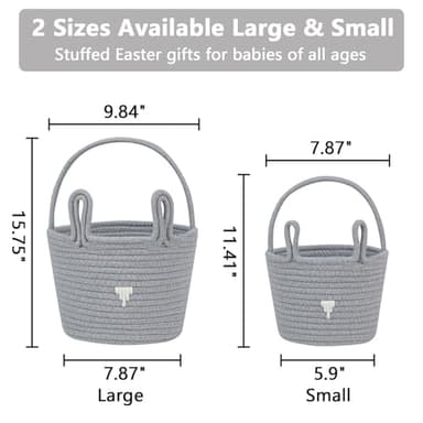 CubesLand Gray Easter Basket for Boys Toddler Kids,Big Cute and Reusable Woven Cotton Rope Empty Gift Bunny Basket with Handle for Easter Egg Hunt, Kids Party Supplies, Easter Decor - Image 3