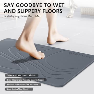 Graplife - Stone Bath Mat, Diatomaceous Earth Shower Mat, Non-Slip Super Absorbent Quick Drying Bathroom Floor Mat, Natural, Easy to Clean (23.6 x 15.35 Darkgrey) - Image 7
