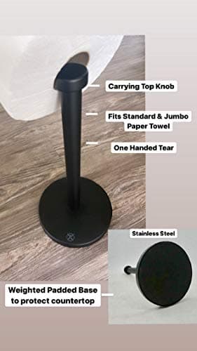 Steelware Central Black Paper Towel Holder Countertop Stainless Steel Paper Towel Stand with Weighted Non-Slip Base - One-Handed Tear, Rust-Resistant - Image 7