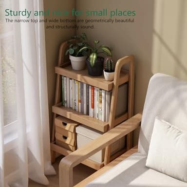 Vadisun 100% Solid Oak 3 Tier Ladder Shelf, Small Bookshelf, Ladder Bookshelf, Bookcase with Stable Frame, Small Table for Living Room Bedroom(Natural, 12.6" L x 17.72" W x 31.5" H) - Image 3