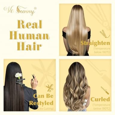 Ve Sunny Clip in Hair Extensions Real Human Hair Black Ombre Human Hair Clip in Extensions Black Balayage Brown with Blonde Clip in Human Hair Extensions 22inch 120g - Image 9