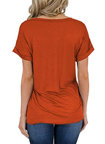 MIHOLL Women's Short Sleeve V-Neck Shirts Loose Casual Tee T-Shirt (11_Orange, X-Large) - Image 2